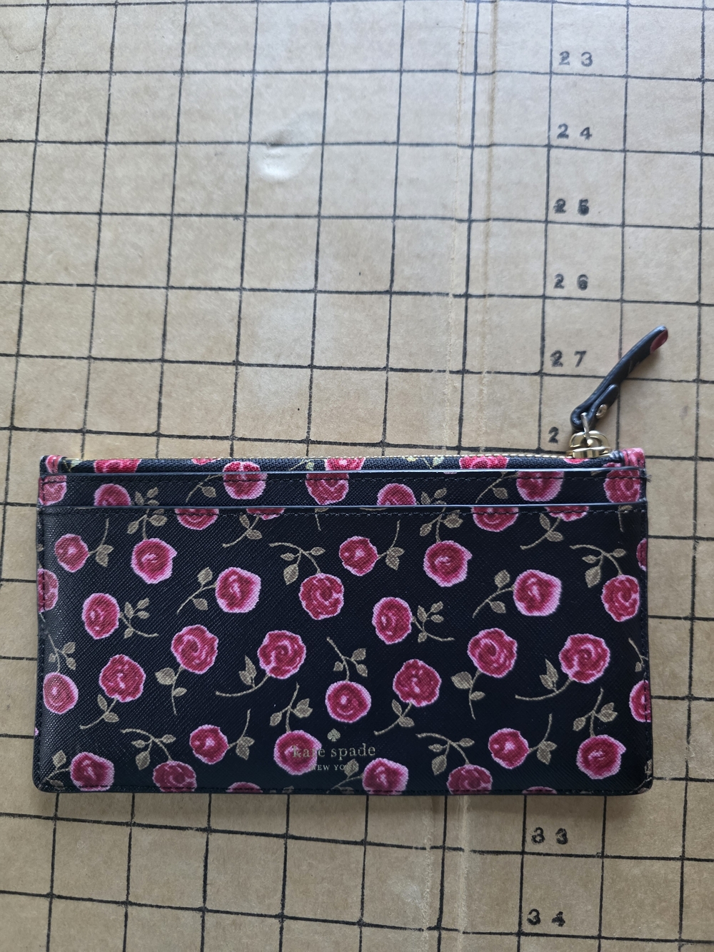 Kate Spade Laurel Way Hazy Rose Slim Card Case Wallet Pouch Black Multi